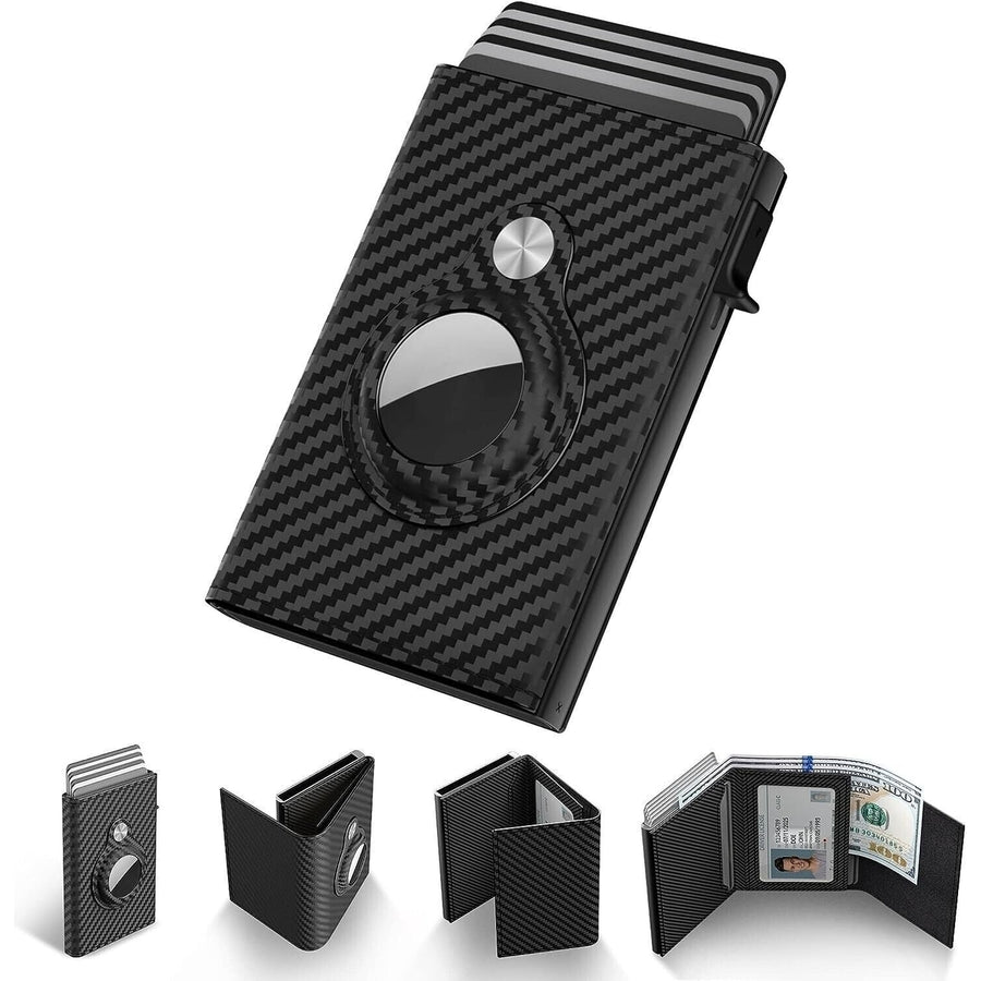 Carbon Fiber RFID ID Credit Card Holder for Airtag Walllet Mini Cards Purse Image 1