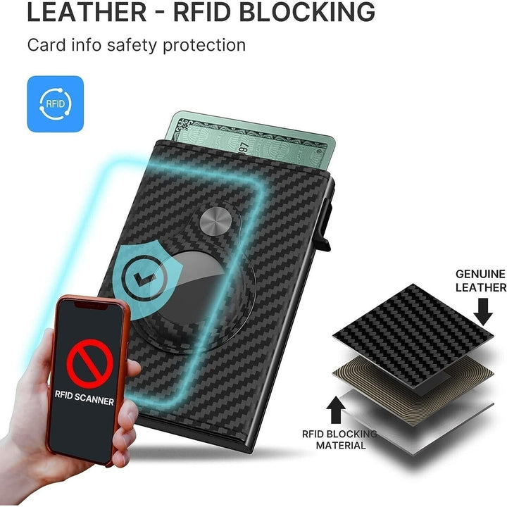 Carbon Fiber RFID ID Credit Card Holder for Airtag Walllet Mini Cards Purse Image 7