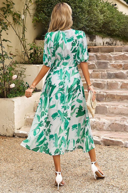 Bold Prints Puffy Sleeves Midi Dress Image 10