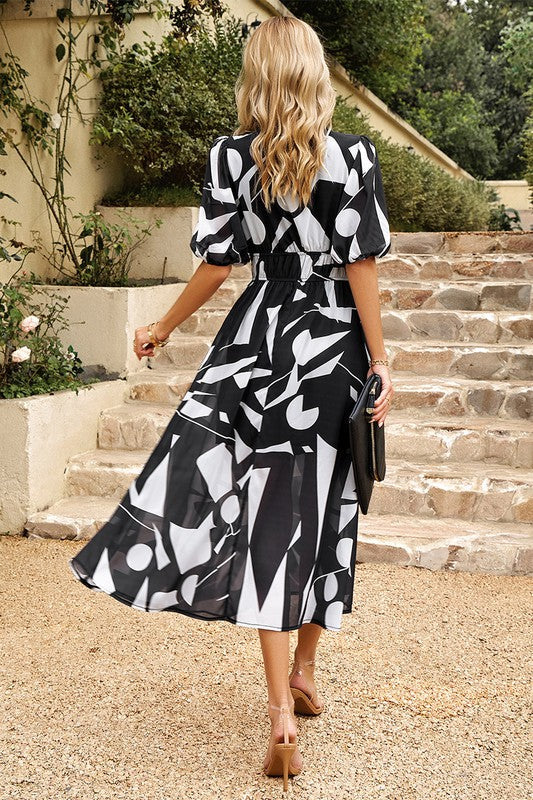 Bold Prints Puffy Sleeves Midi Dress Image 11