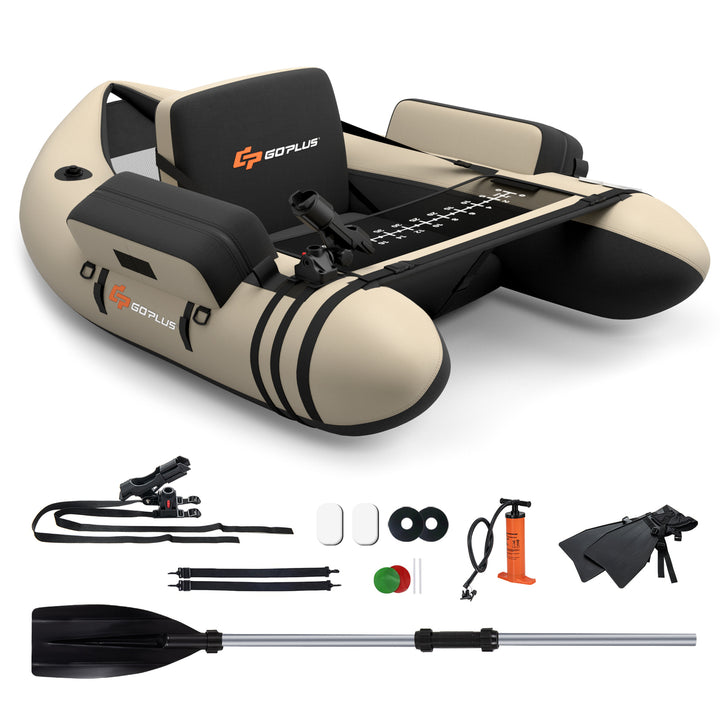 Goplus Inflatable Fishing Float Tube w/Pump and Storage Pockets and Fish Ruler Gray\Beige\Green Image 1