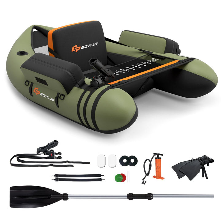 Goplus Inflatable Fishing Float Tube w/Pump and Storage Pockets and Fish Ruler Gray\Beige\Green Image 2