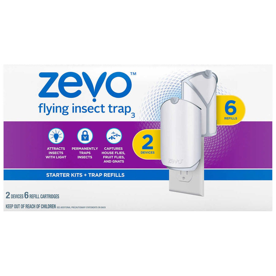 Zevo Flying Insect Trap Starter Kit 2 Devices + 6 Refills Image 1