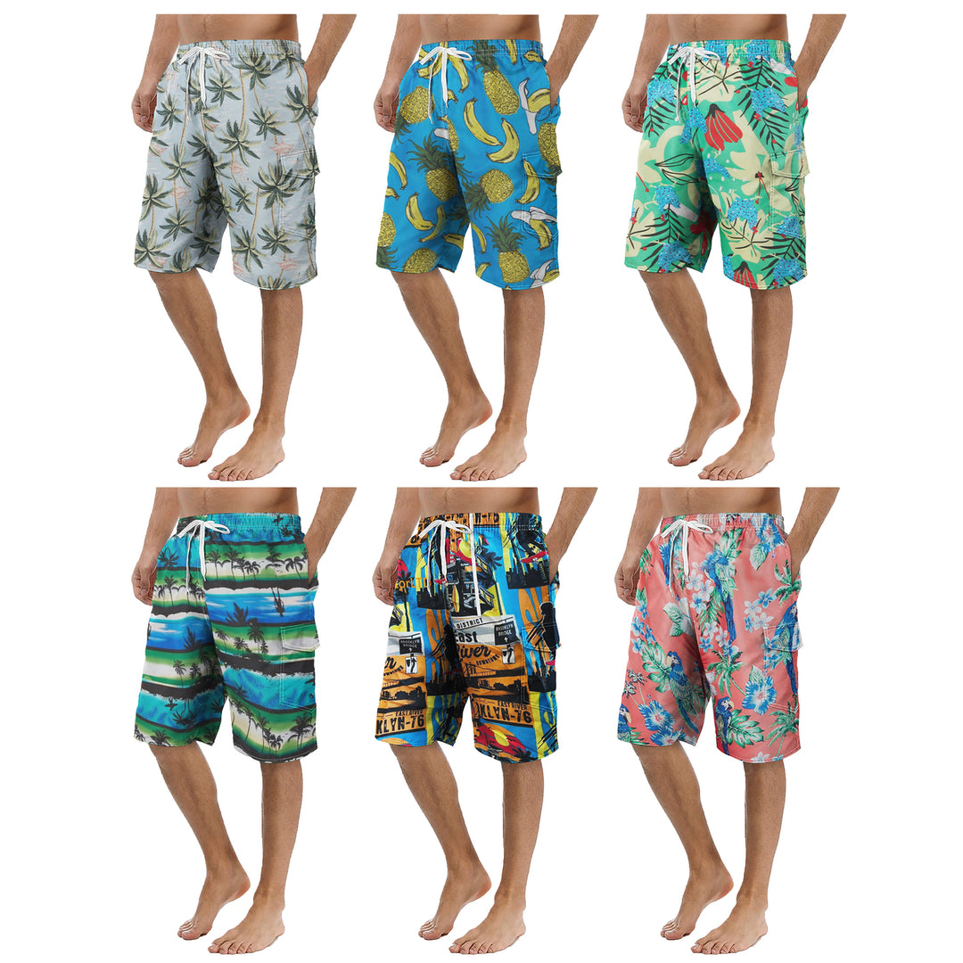 4-Pack Mens Quick Dry Printed Cargo Swim Shorts With Pockets Regular Flex Bathing Board Suits and Trunks Image 9