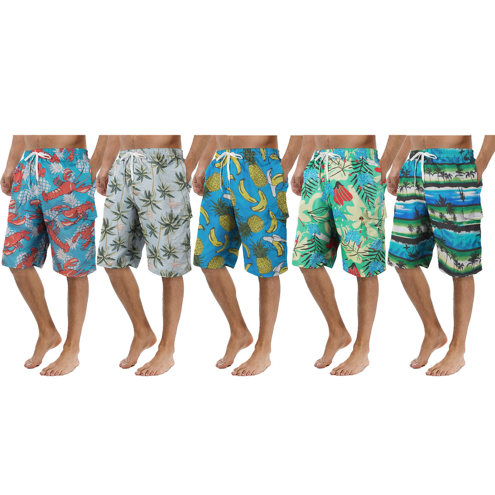 3-Pack Mens Quick Dry Printed Cargo Swim Shorts With Pockets Regular Flex Bathing Board Suits and Trunks Image 2
