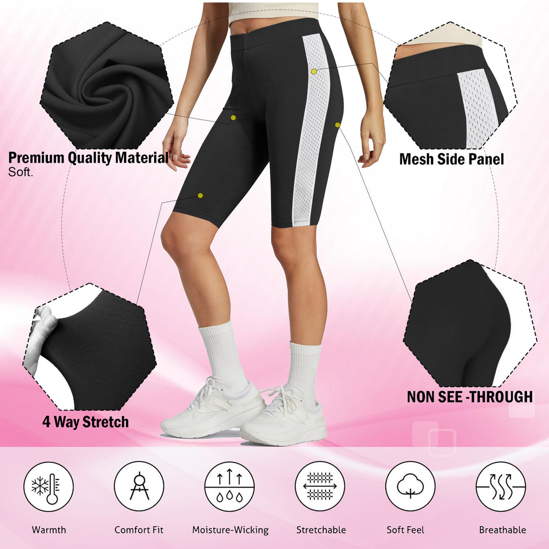 Womens High-Waist Biker Shorts 2-Pack Breathable 4-Way Stretch Mesh Detail Image 11