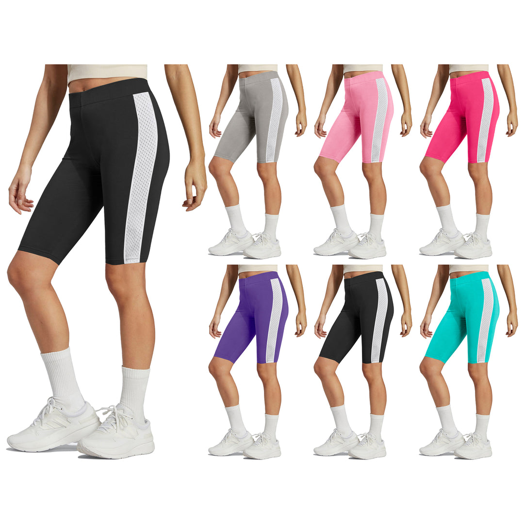 Womens High-Waist Biker Shorts 3/6-Pack Breathable 4-Way Stretch Mesh Detail Image 2