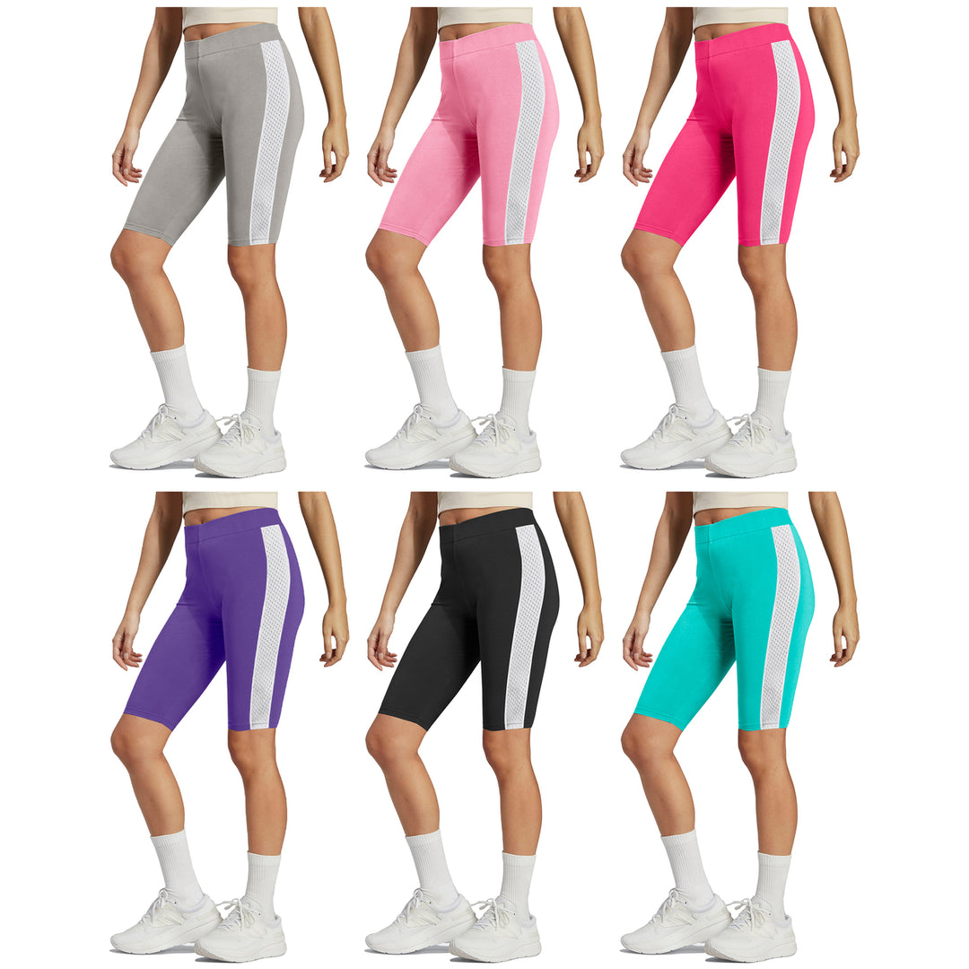 Womens High-Waist Biker Shorts 3/6-Pack Breathable 4-Way Stretch Mesh Detail Image 3