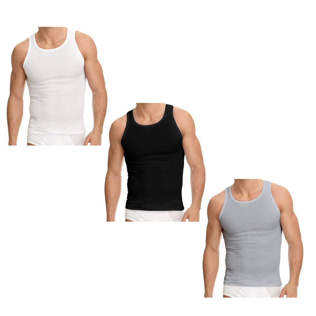 Mens Slim-Fit Cotton Ribbed Tank Tops 2-Pack Summer Soft Casual Wear Various Colors Image 1