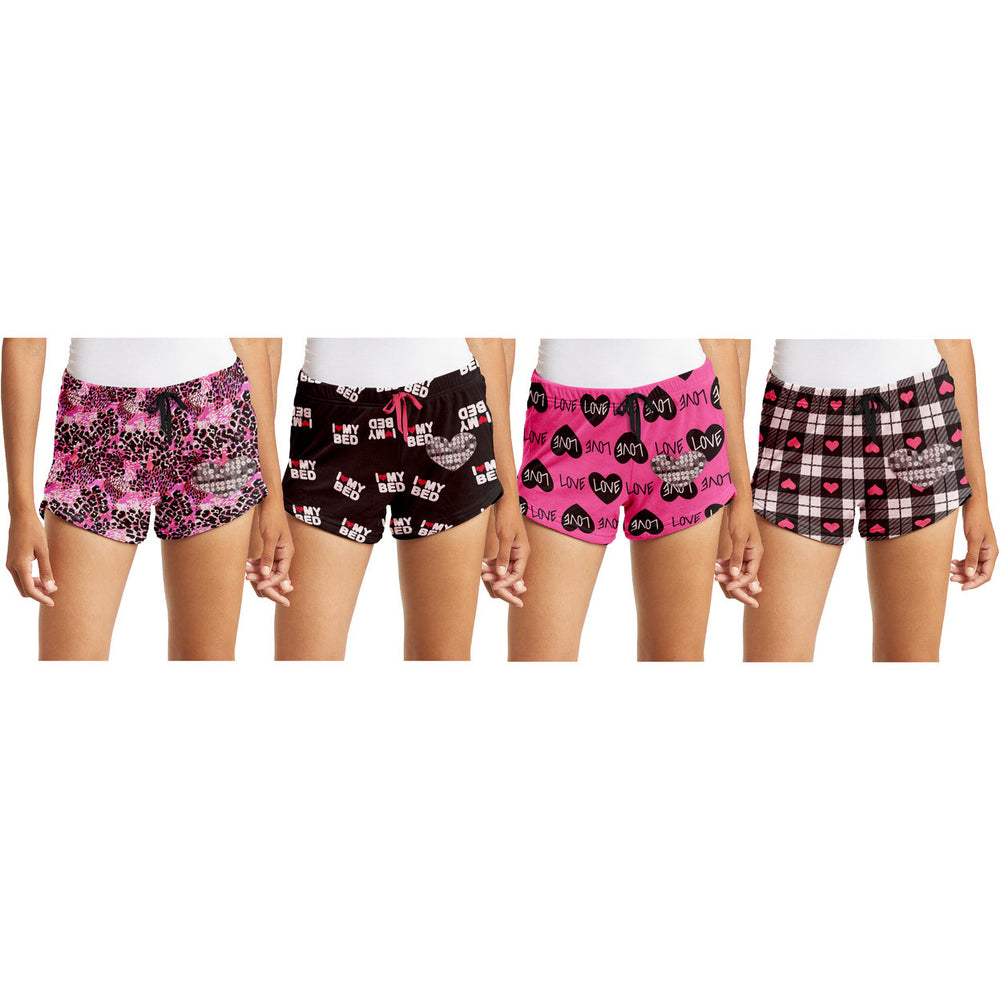 4-Pack Womens Ultra-Soft Breathable Comfortable Solid Velour Velvet Shorts with Drawstring Image 2