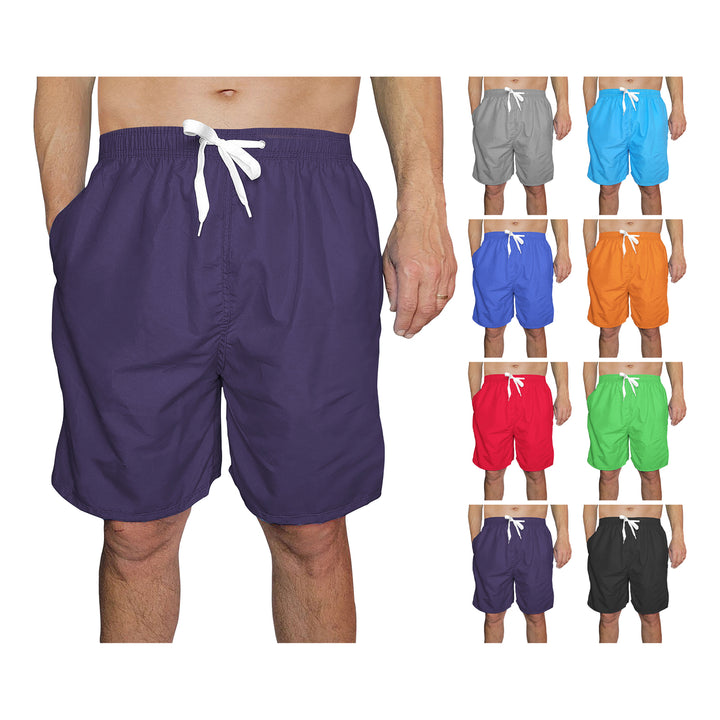 3-Pack Mens Quick Dry Swim Trunks with Pockets Solid Bathing Beachwear Flex Board Shorts Image 1