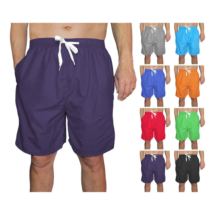 1-Pack Mens Quick Dry Swim Trunks with Pockets Solid Bathing Beachwear Flex Board Shorts Image 2