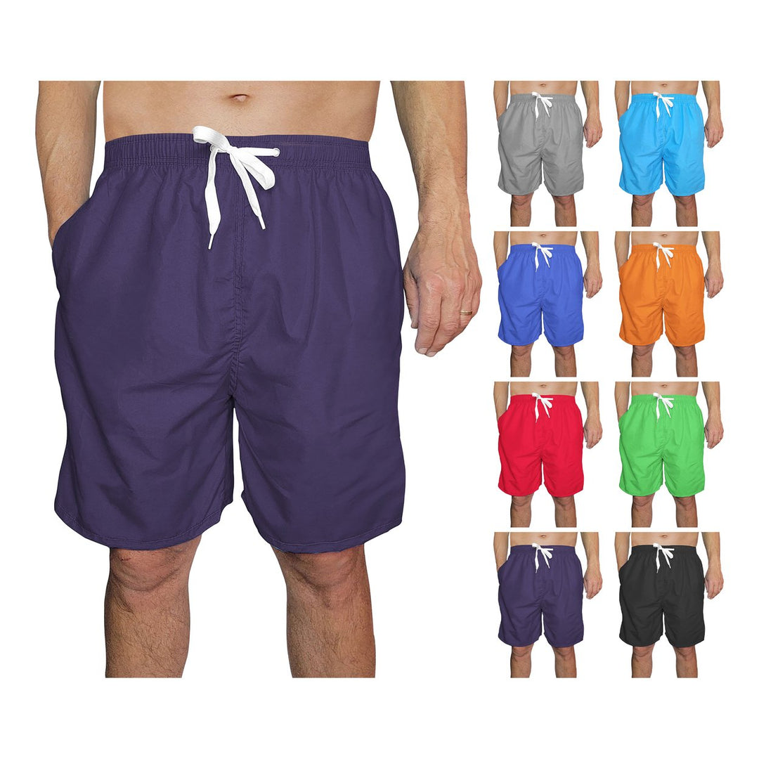 1-Pack Mens Quick Dry Swim Trunks with Pockets Solid Bathing Beachwear Flex Board Shorts Image 1