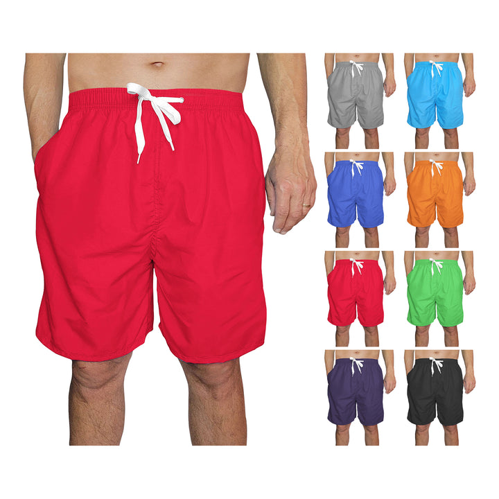 3-Pack Mens Quick Dry Swim Trunks with Pockets Solid Bathing Beachwear Flex Board Shorts Image 2