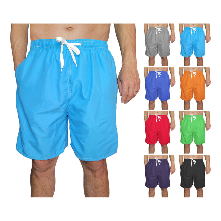 3-Pack Mens Quick Dry Swim Trunks with Pockets Solid Bathing Beachwear Flex Board Shorts Image 3