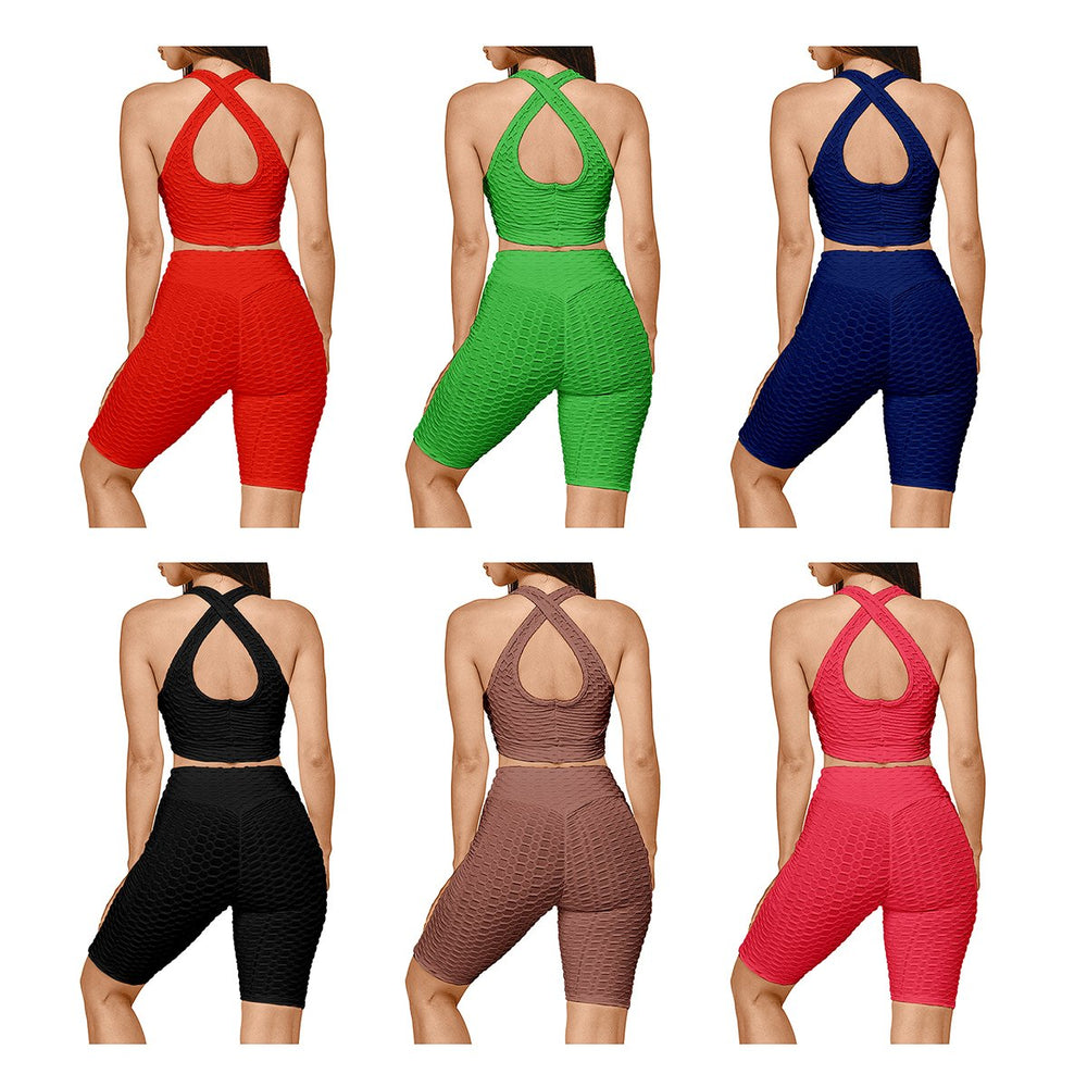 4-Pieces Womens High Waisted Moisture-Wicking Anti Cellulite Activewear Workout Yoga Set Image 2