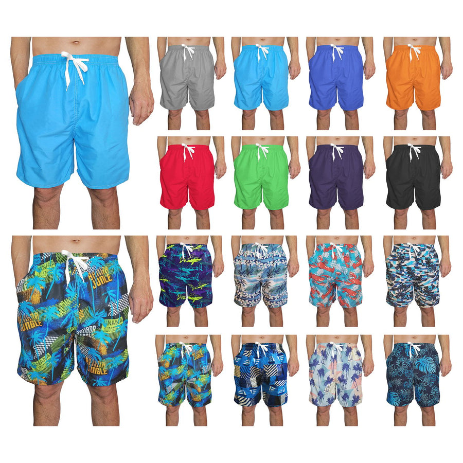 1-Pack Mens Printed Swim Shorts with Pockets Quick Dry Beachwear Bathing Suits Board Trunks Image 1