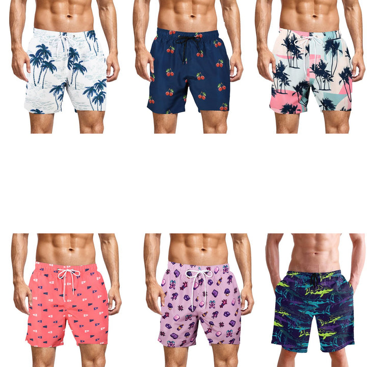 2-Pack Mens Printed Swim Shorts with Pockets Quick Dry Beachwear Bathing Suits Board Trunks Image 1