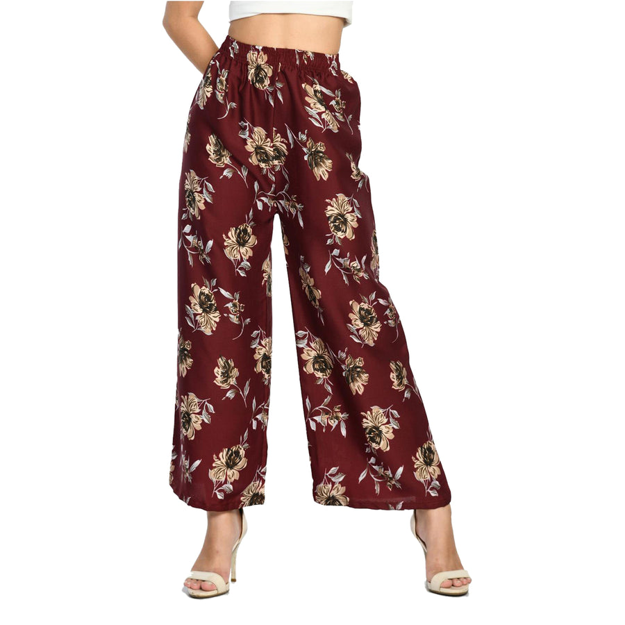 Womens Cotton Blend Loose Fit Wide Leg Palazzo Pants Soft Comfort Printed Image 1