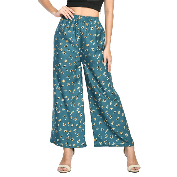 Womens Cotton Blend Loose Fit Wide Leg Palazzo Pants Soft Comfort Printed Image 3