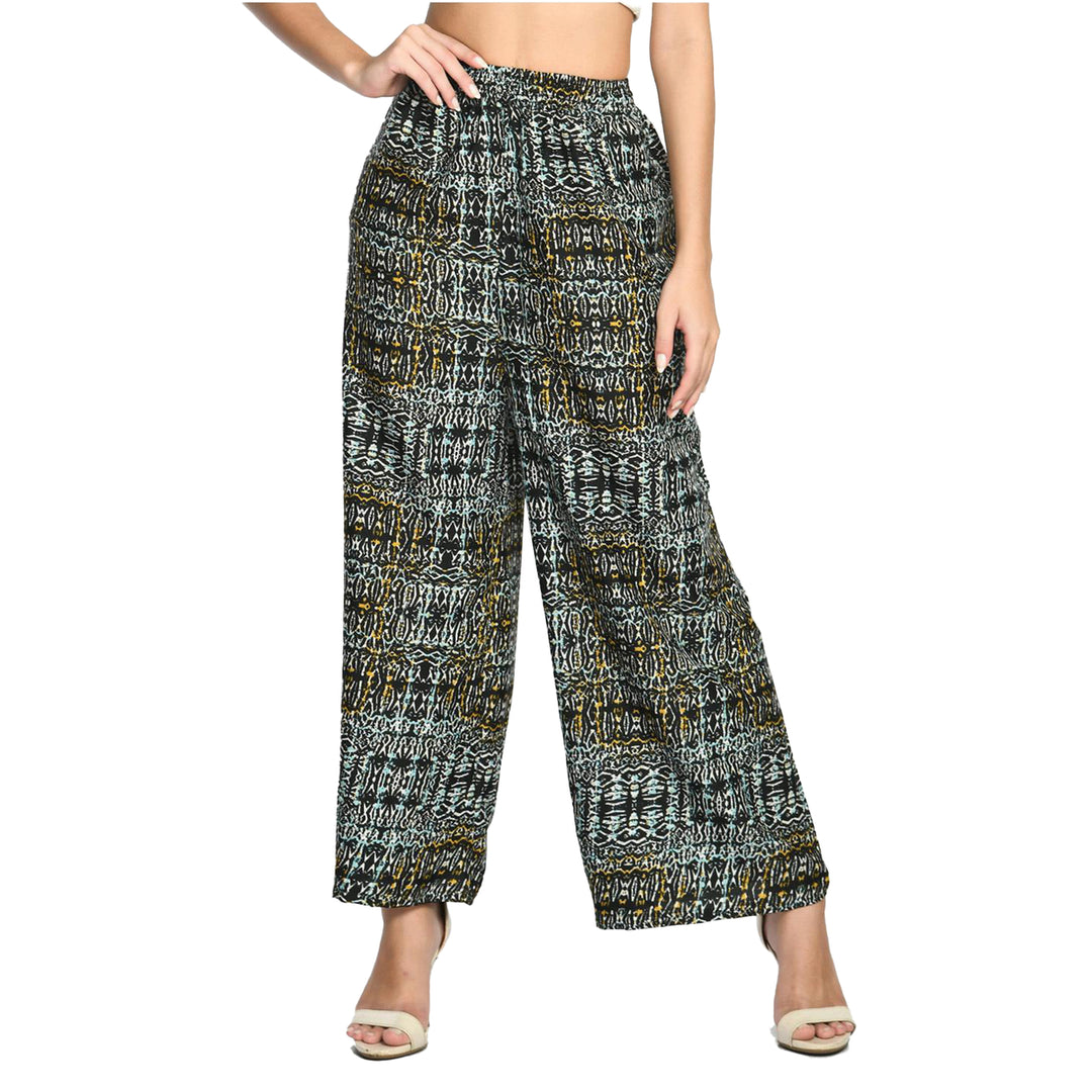 Womens Cotton Blend Loose Fit Wide Leg Palazzo Pants Soft Comfort Printed Image 4