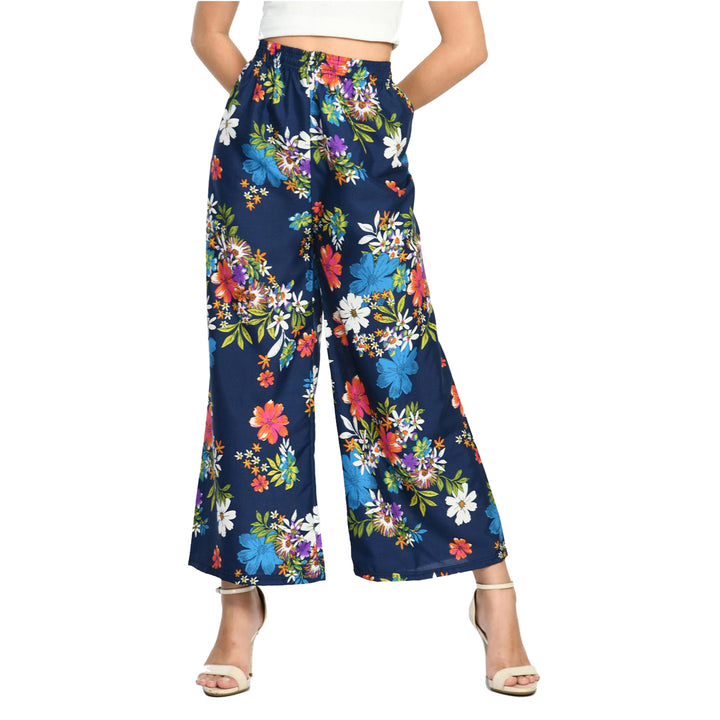 Womens Cotton Blend Loose Fit Wide Leg Palazzo Pants Soft Comfort Printed Image 4