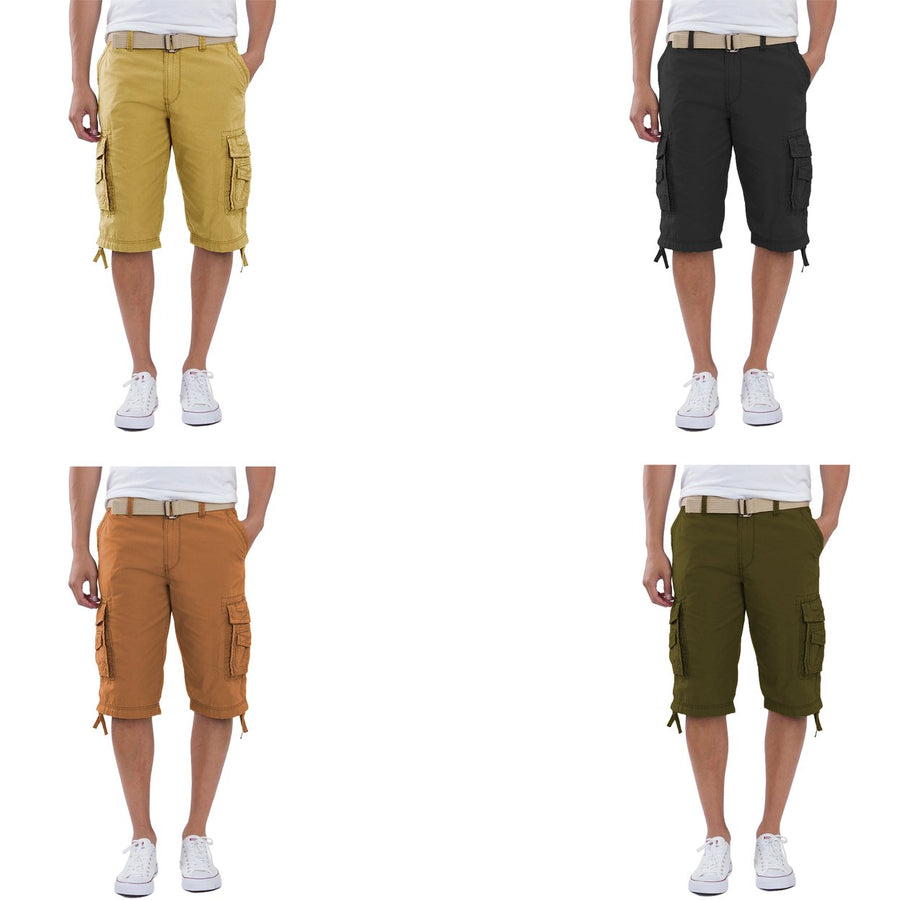 2-Pack Mens Lightweight Cargo Utility Multi-Pocket Outdoor Hiking Casual Wear Shorts with Belt Image 1