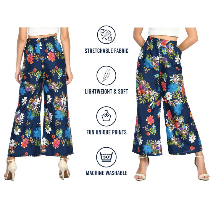 Womens Cotton Blend Loose Fit Wide Leg Palazzo Pants Soft Comfort Printed Image 6