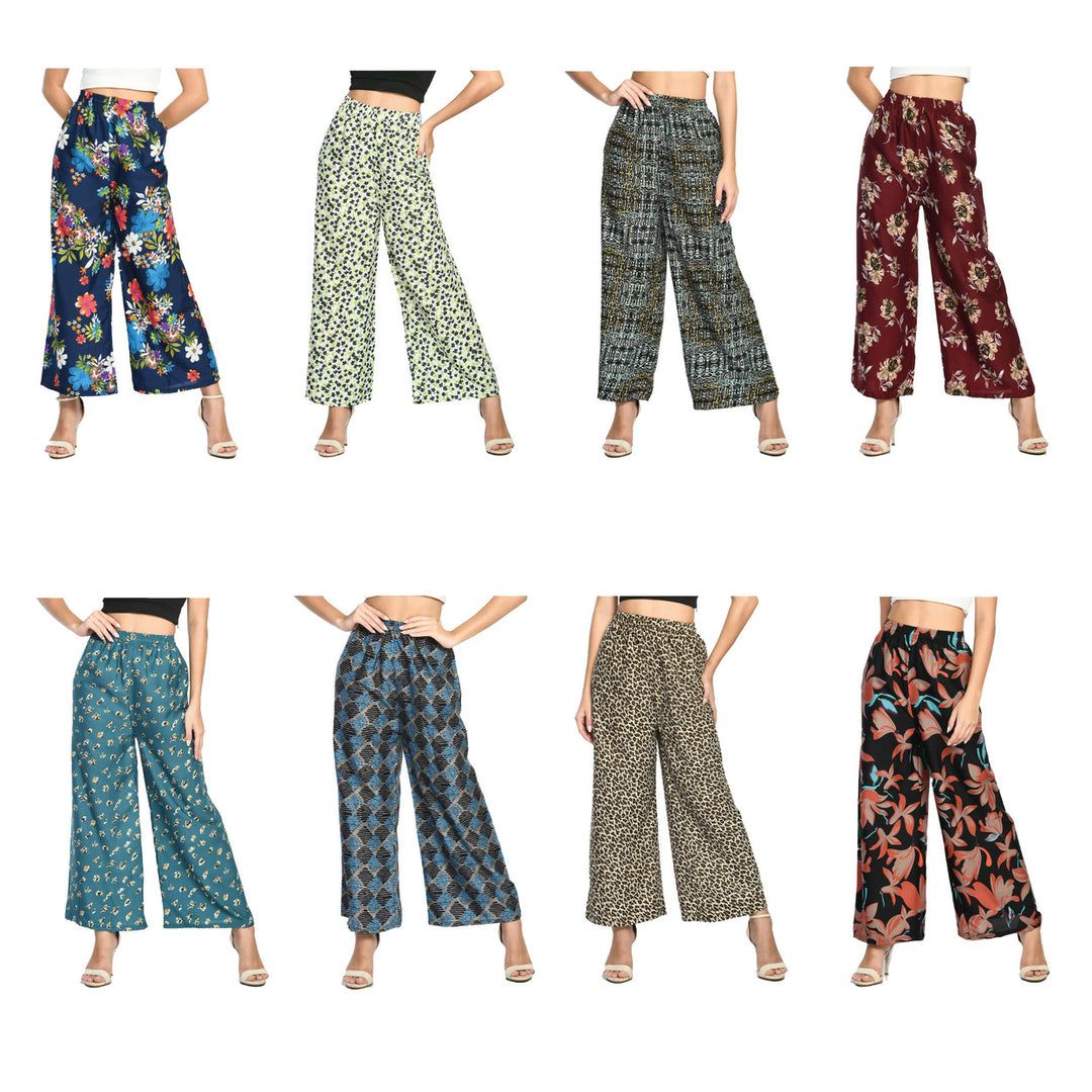 Womens Soft Cotton Blend Palazzo Pants 2-Pack Loose Fit Wide Leg Printed Image 1