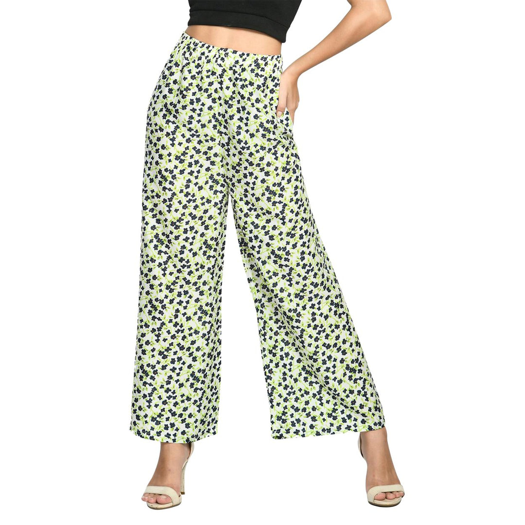 Womens Soft Cotton Blend Palazzo Pants 2-Pack Loose Fit Wide Leg Printed Image 4