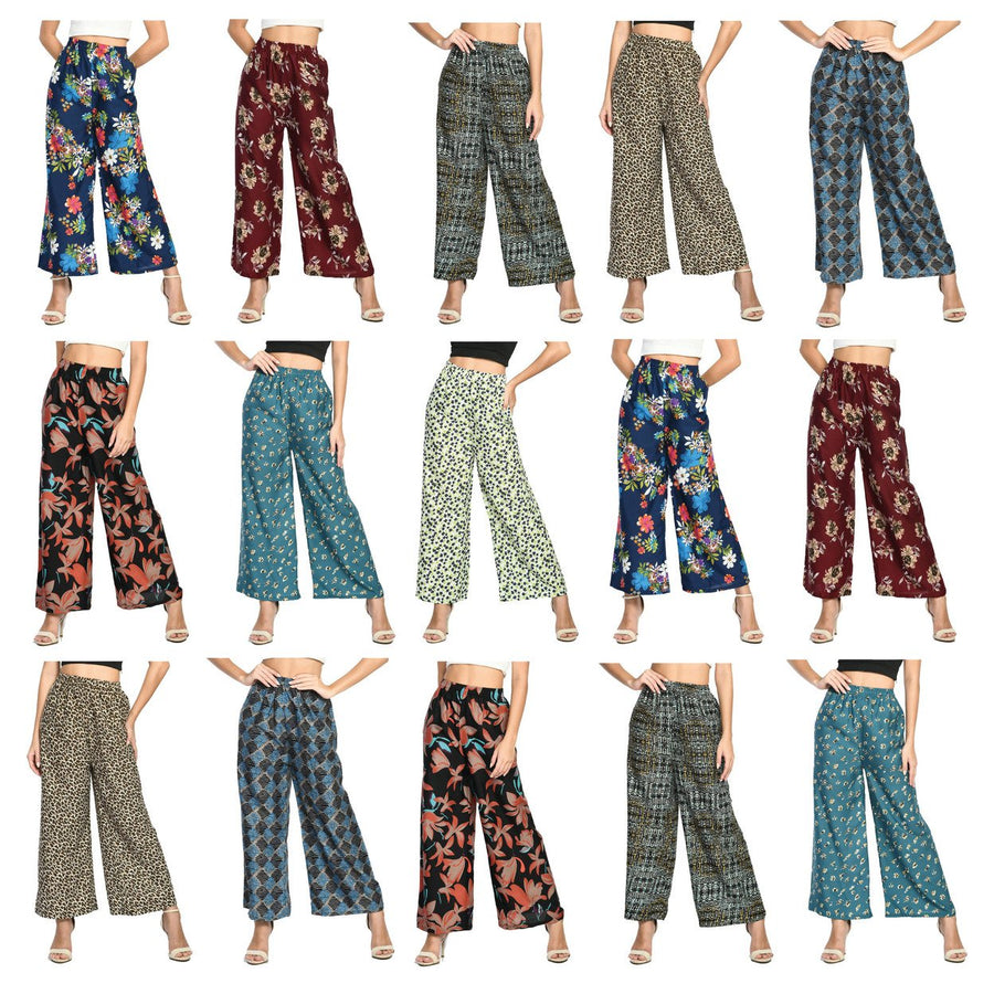 Womens Palazzo Pants 4-Pack Soft Cotton Blend Wide Leg Comfort Printed Image 1