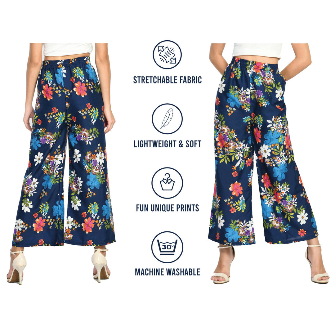 5-Pack Womens Cotton Blended Palazzo Pants Loose Fit Wide Leg Printed Comfort Image 7