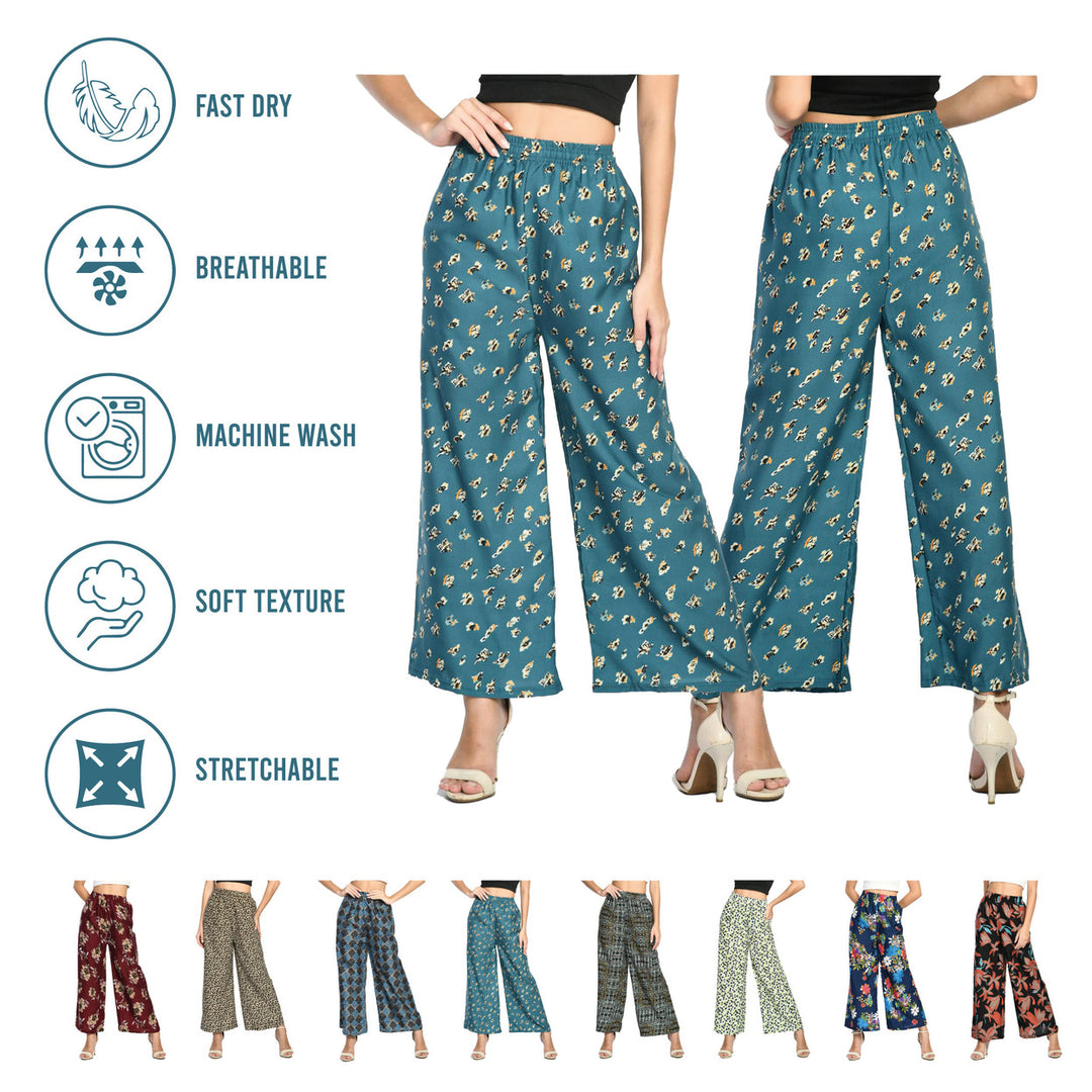 Womens Palazzo Pants 3-Pack Cotton Blend Loose Fit Wide Leg Printed Trousers Image 8