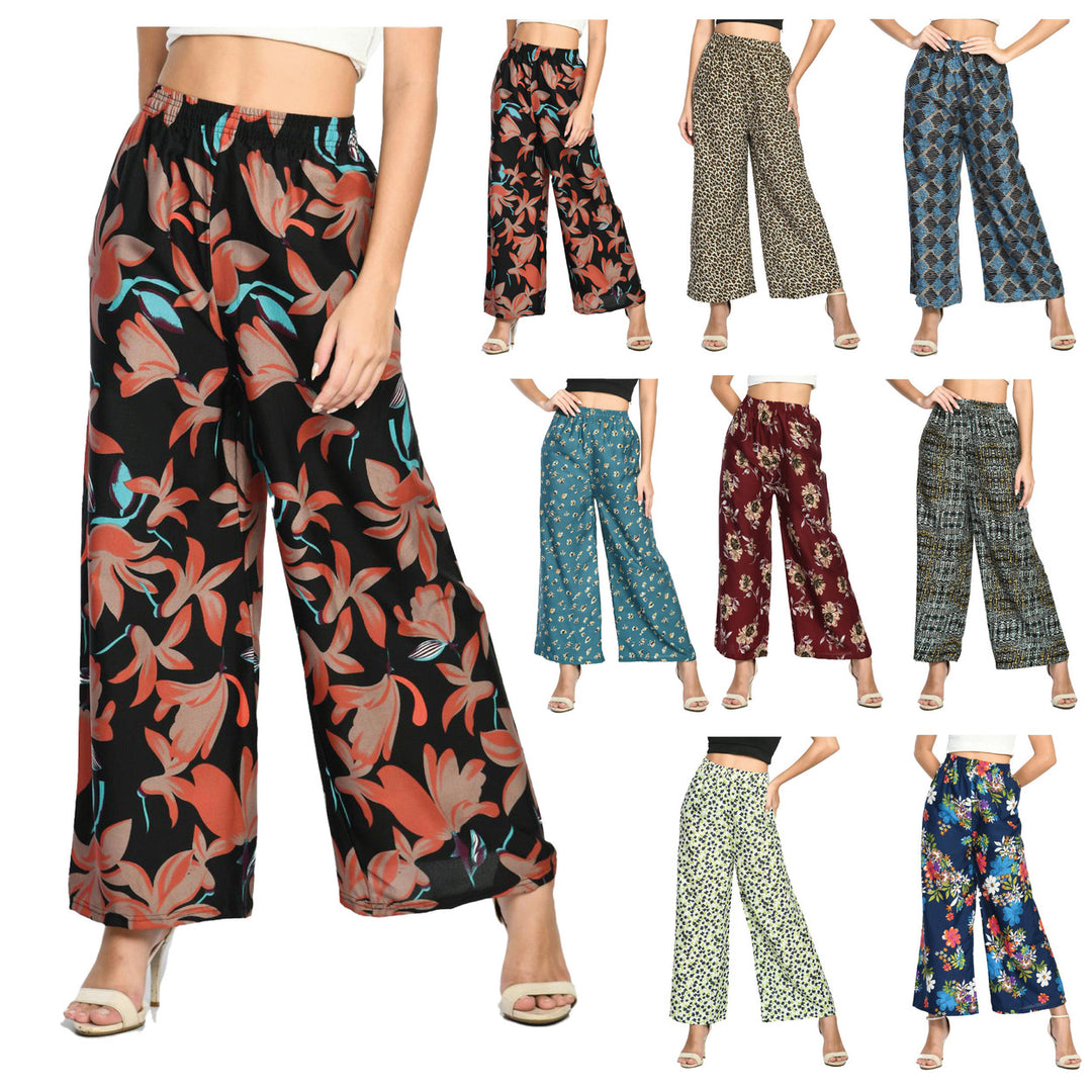 Soft Cotton Blend Wide Leg Palazzo Pants for Women Multi-Color Loose Fit 1/3 Pack Image 1