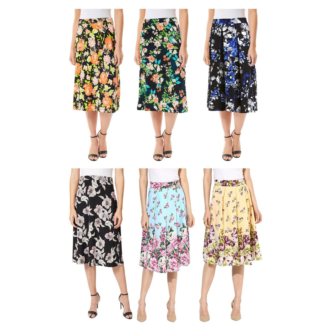 Womens High Waist Midi Skirt Floral Print Casual Formal Soft Breathable 1-Pack Image 1