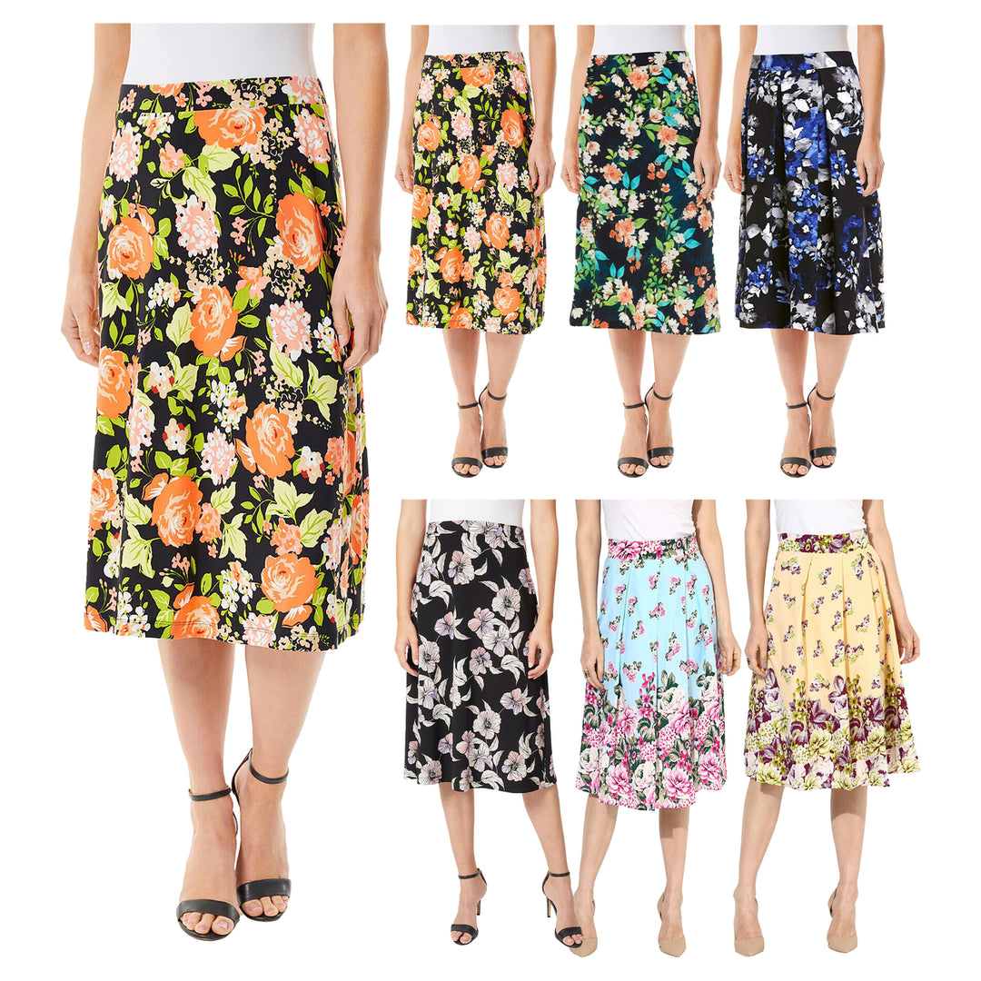 1-Pack Womens Printed Midi High Waist Breathable Soft Casual and Formal Wear Mid Length Skirt Image 7
