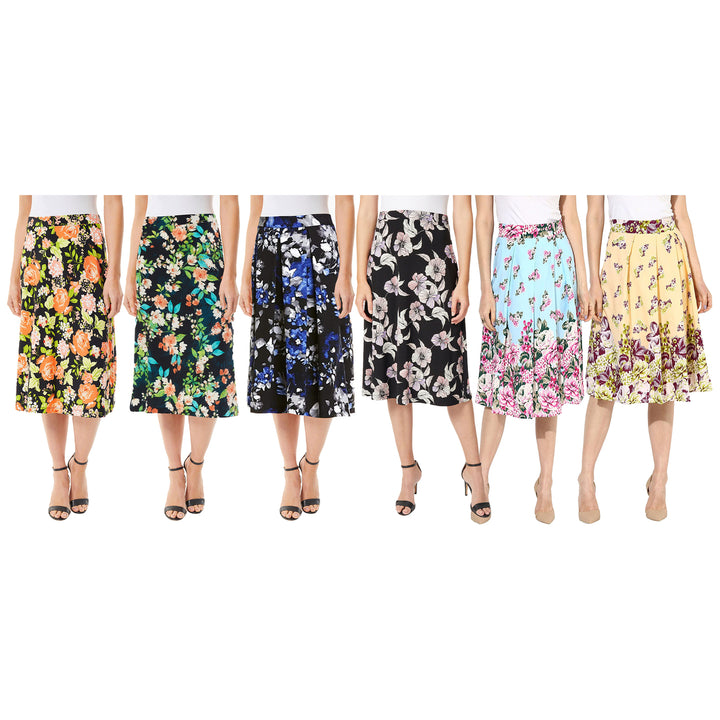 1-Pack Womens Printed Midi High Waist Breathable Soft Casual and Formal Wear Mid Length Skirt Image 8