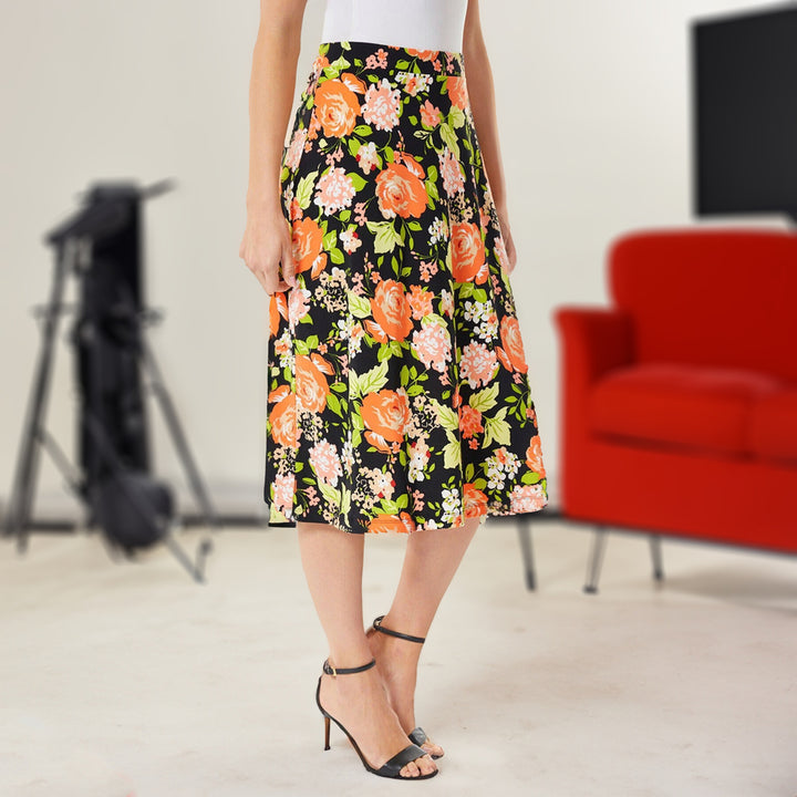 1-Pack Womens Printed Midi High Waist Breathable Soft Casual and Formal Wear Mid Length Skirt Image 9