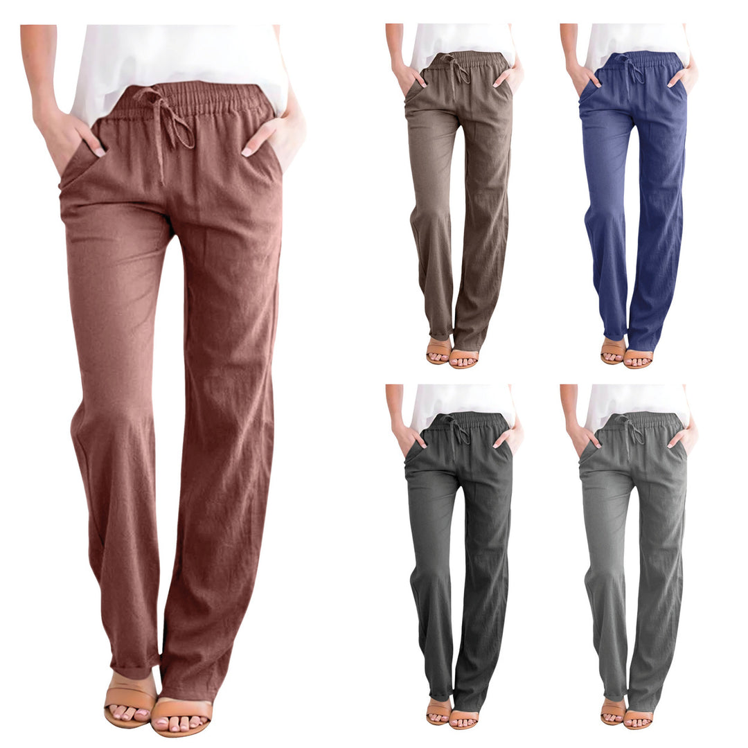 1-Pack Womens High Waist Long Straight Leg Casual Loose Fit Palazzo Pajama w/ Side Pockets Image 2