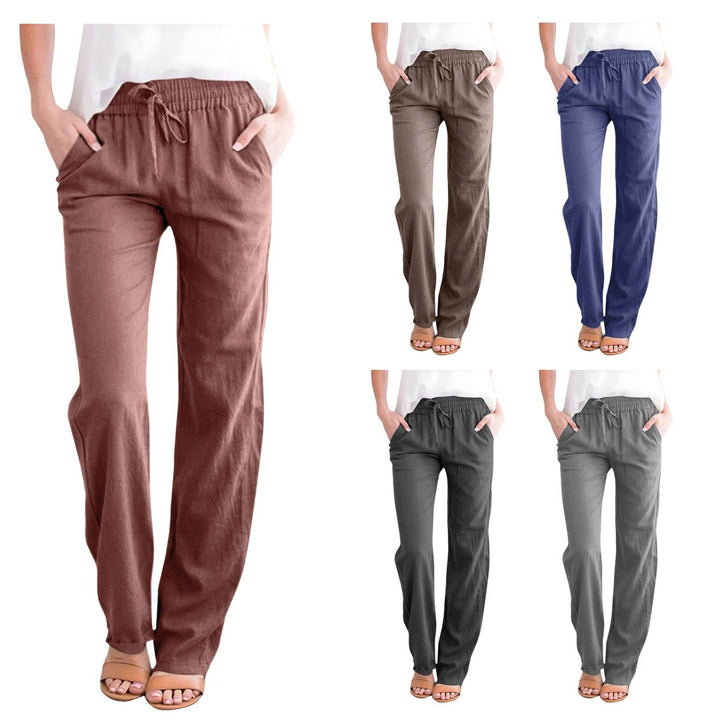 1-Pack Womens High Waist Long Straight Leg Casual Loose Fit Palazzo Pajama w/ Side Pockets Image 1