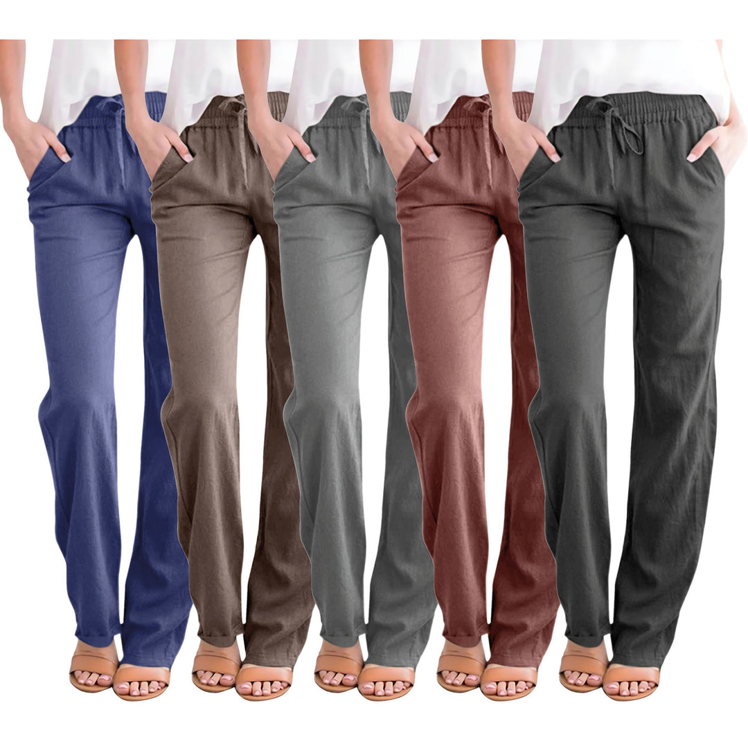 2-Pack Womens High Waist Long Straight Leg Casual Loose Fit Palazzo Pajama w/ Side Pockets Image 1