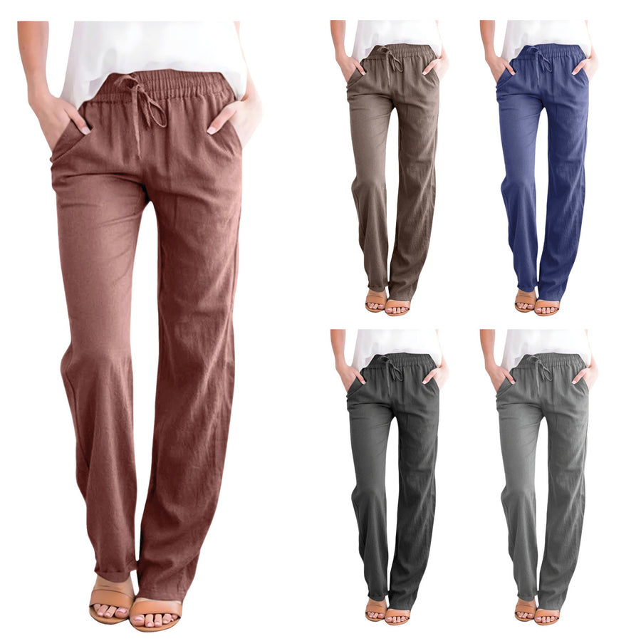 2/4-Pack Womens High Waist Long Straight Leg Casual Loose Fit Palazzo Pajama w/ Side Pockets Image 1