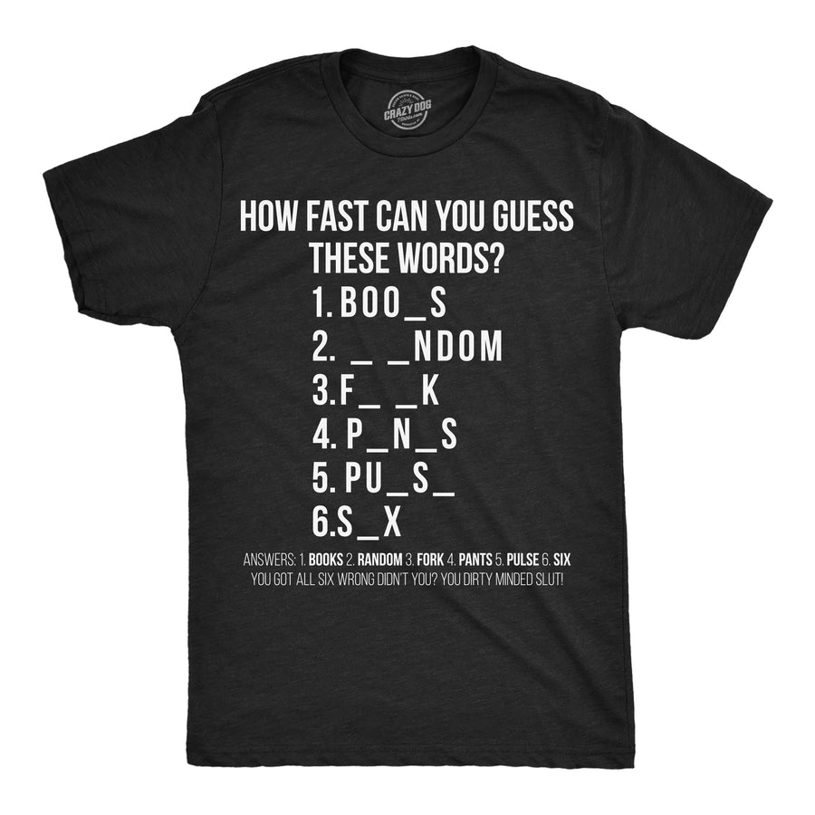 Mens Funny T Shirts How Fast Can You Guess These Words Sarcastic Adult Tee For Men Image 1