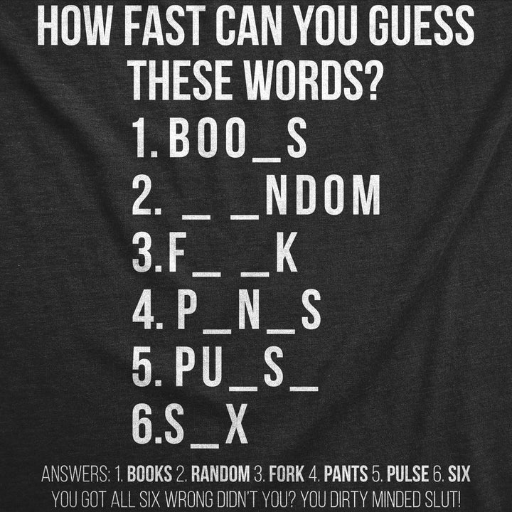 Mens Funny T Shirts How Fast Can You Guess These Words Sarcastic Adult Tee For Men Image 2