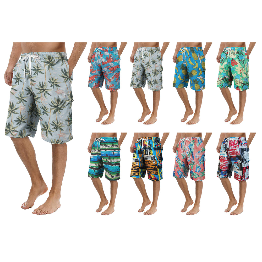 2-Packs Men Quick Dry Printed Cargo Swim Shorts With Pockets Regular Flex Bathing Board Suits and Trunks Image 2