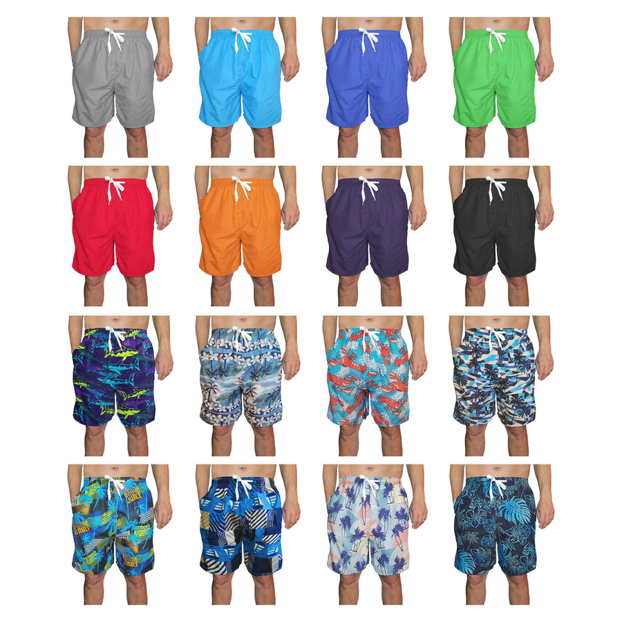 3-Packs Men Printed Swim Shorts with Pockets Quick Dry Beachwear Bathing Suits Board Trunks Image 1