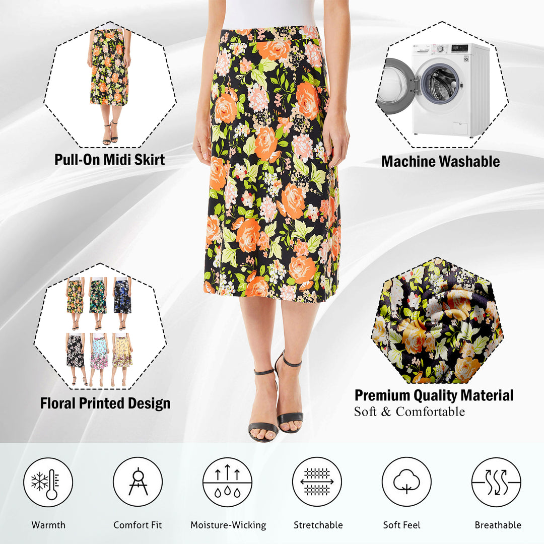 1-Pack Womens Printed Midi High Waist Breathable Soft Casual and Formal Wear Mid Length Skirt Image 10