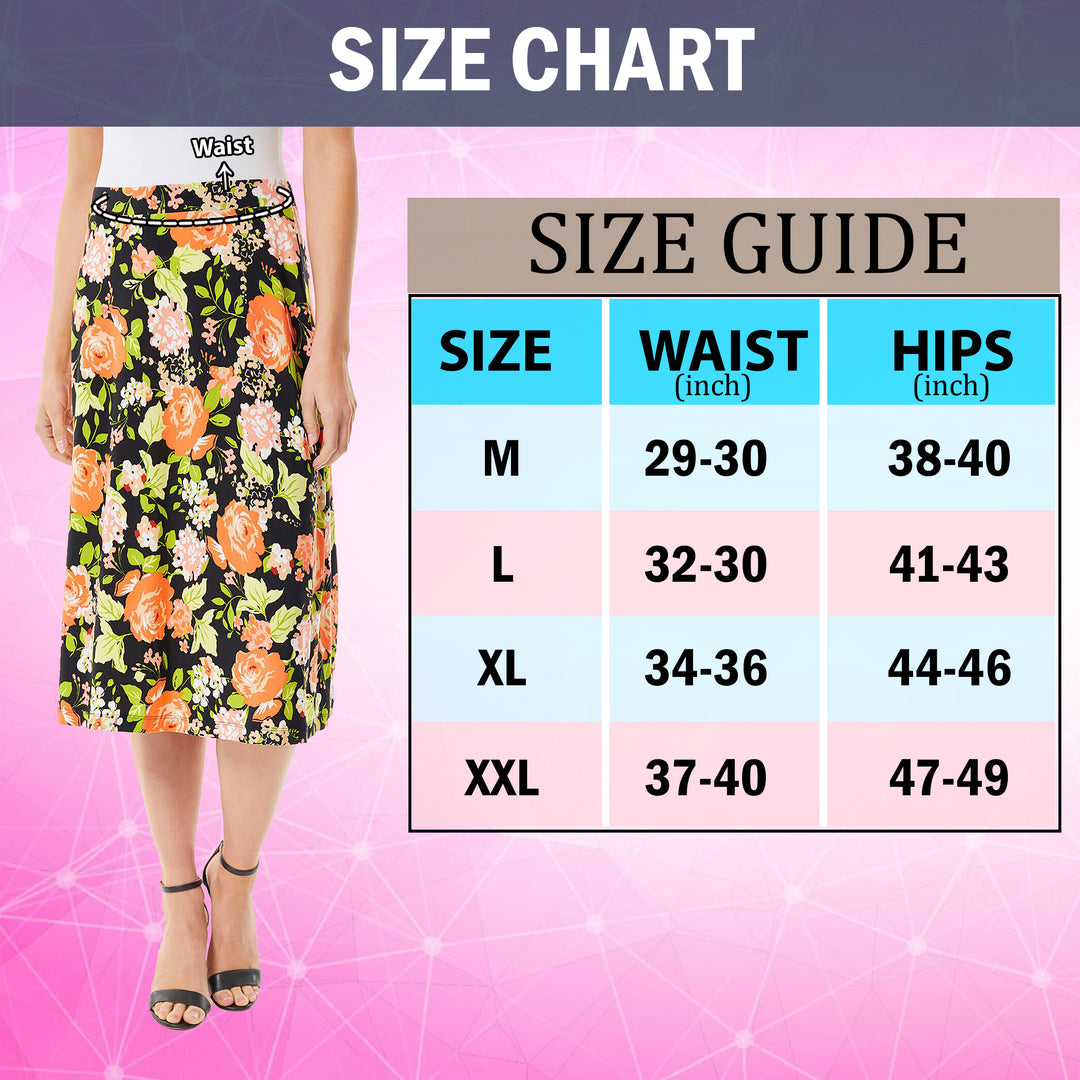 1-Pack Womens Printed Midi High Waist Breathable Soft Casual and Formal Wear Mid Length Skirt Image 11