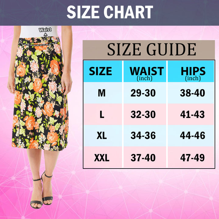 1-Pack Womens Printed Midi High Waist Breathable Soft Casual and Formal Wear Mid Length Skirt Image 11