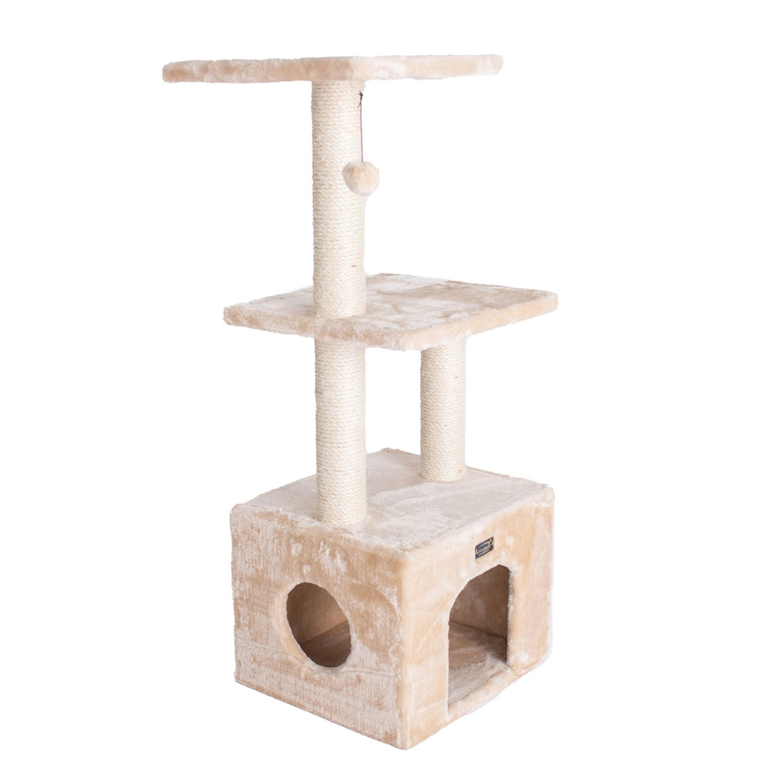 Armarkat Cat Tree A3902 Beige Real Wood 39in Scratching Post Condo Perch Image 4